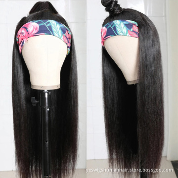 Wholesale Cheap Natural Brazilian Virgin Cuticle Aligned Straight Human Hair Headband Wig None Lace Wig For Black Women Vendor